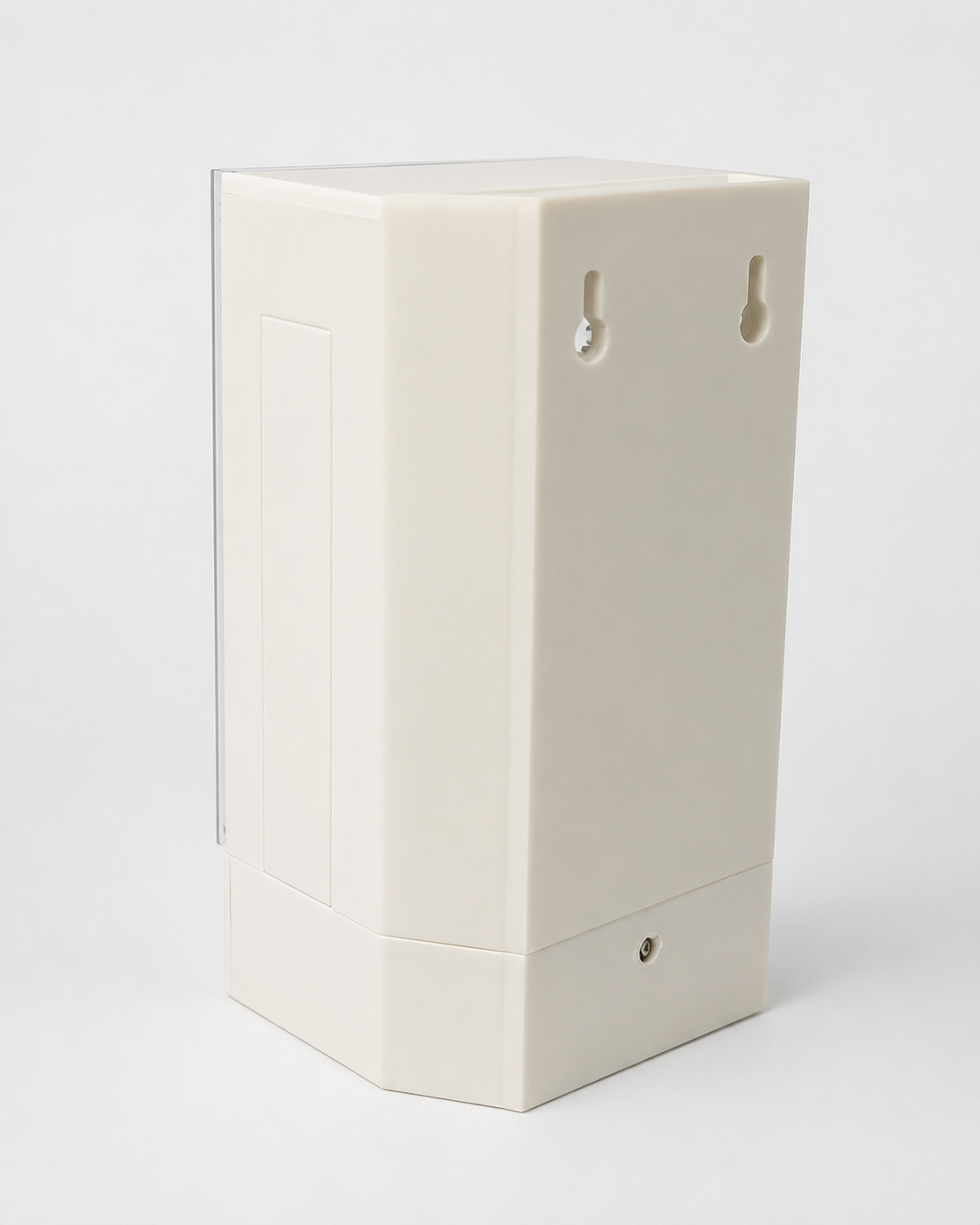 Toothpaste dispenser, rear view with wall-mount slots
